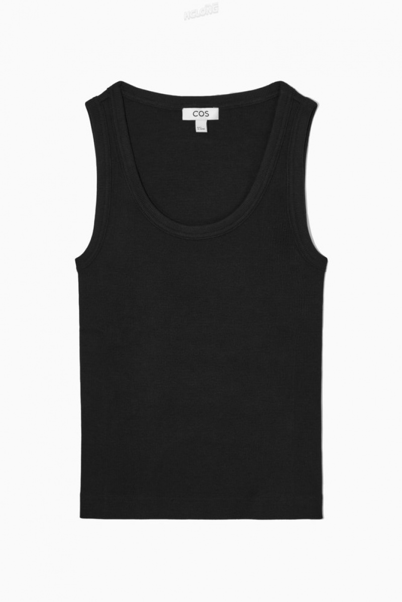 Black COS Scoop-Neck Ribbed Tank Top Tops | 180426-NVQ