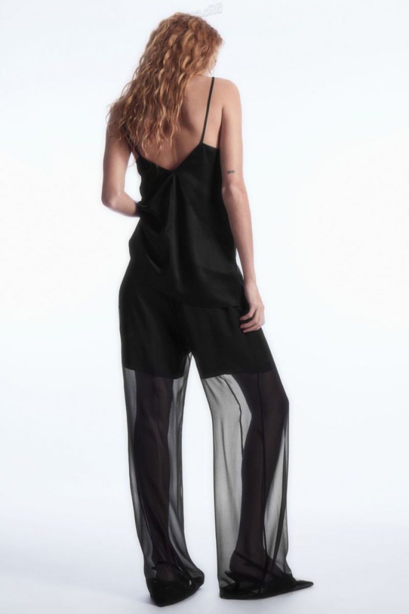 Black COS Sheer Silk Trousers Trousers | 857421-OQY