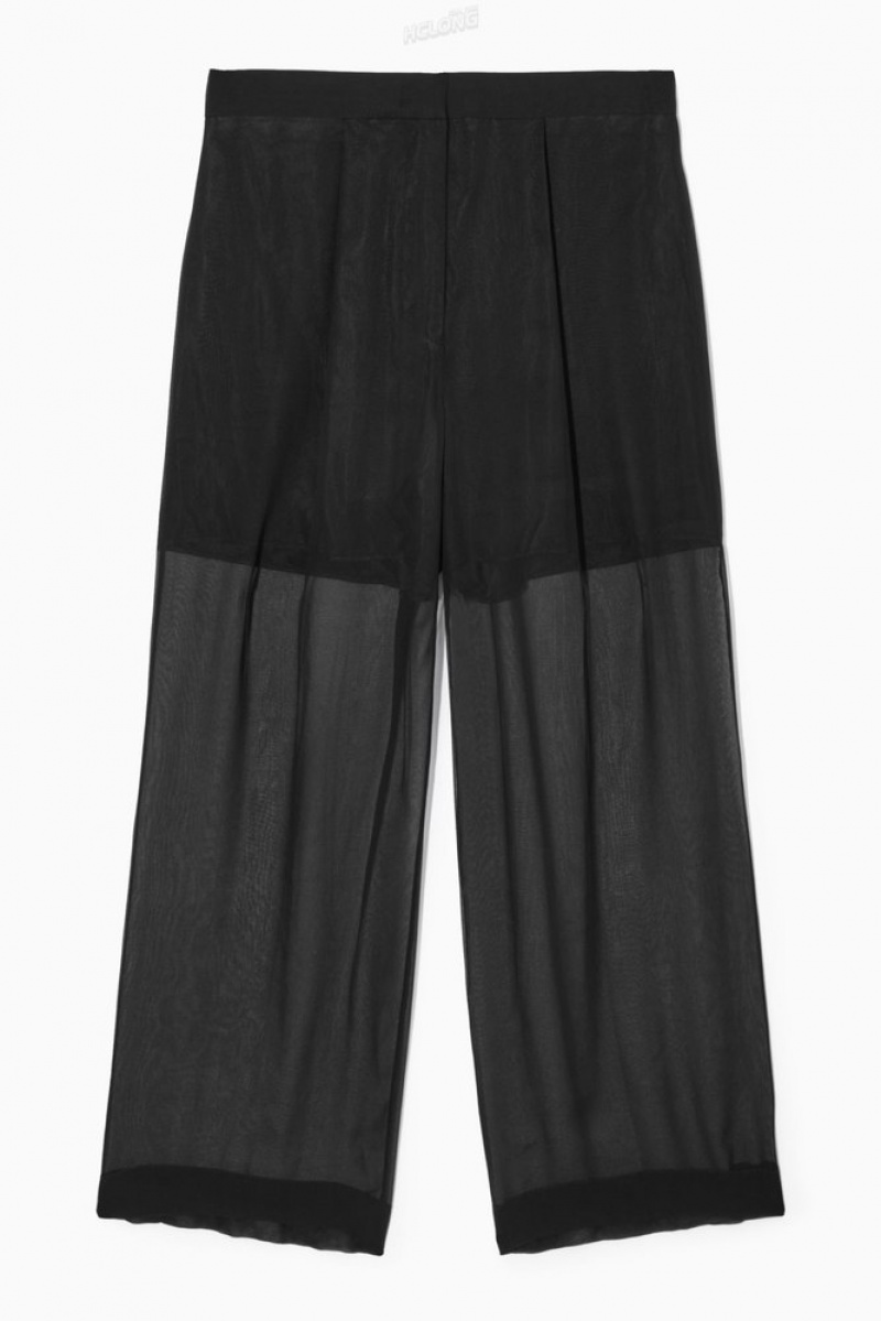 Black COS Sheer Silk Trousers Trousers | 857421-OQY