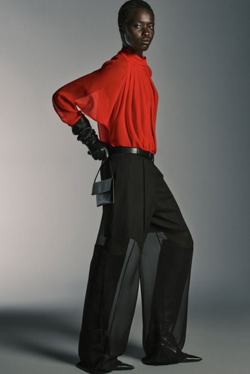 Black COS Sheer Silk Trousers Trousers | 857421-OQY