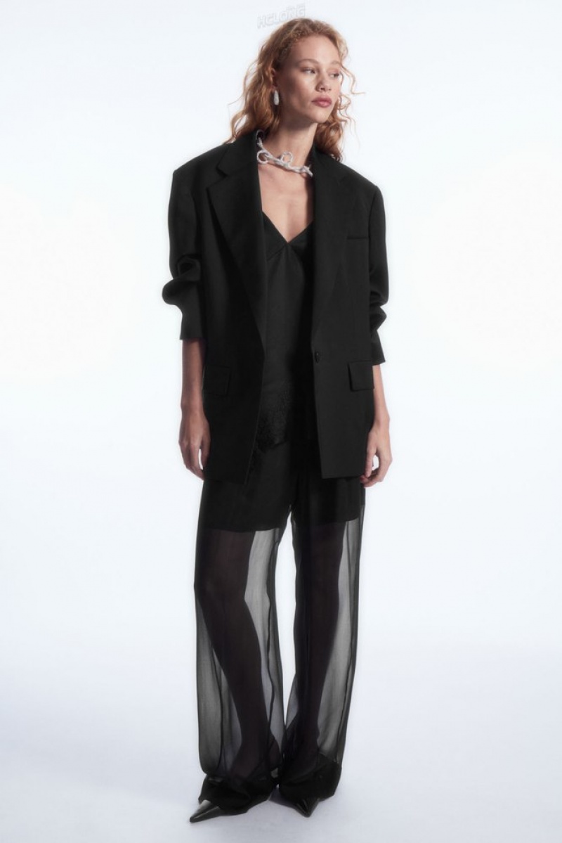 Black COS Sheer Silk Trousers Trousers | 857421-OQY