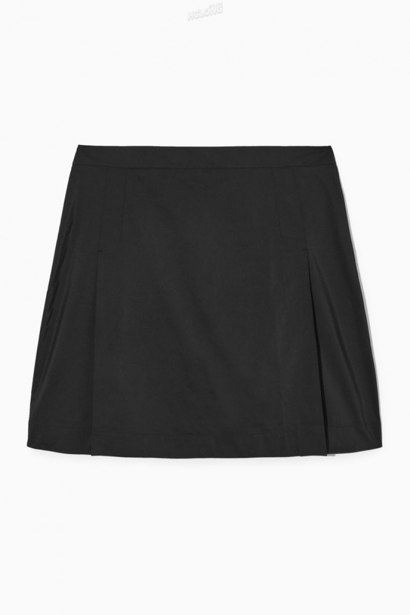 Black COS Shell-Panel A-Line Mini Skirt Skirts | 052194-ZCA