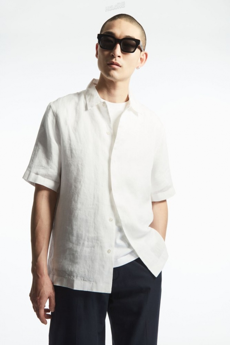 Black COS Short-Sleeved Linen Shirt Shirts | 019836-QLI