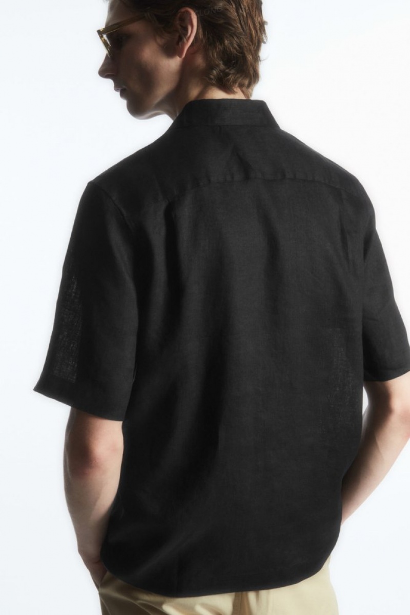 Black COS Short-Sleeved Linen Shirt Shirts | 835091-TYK