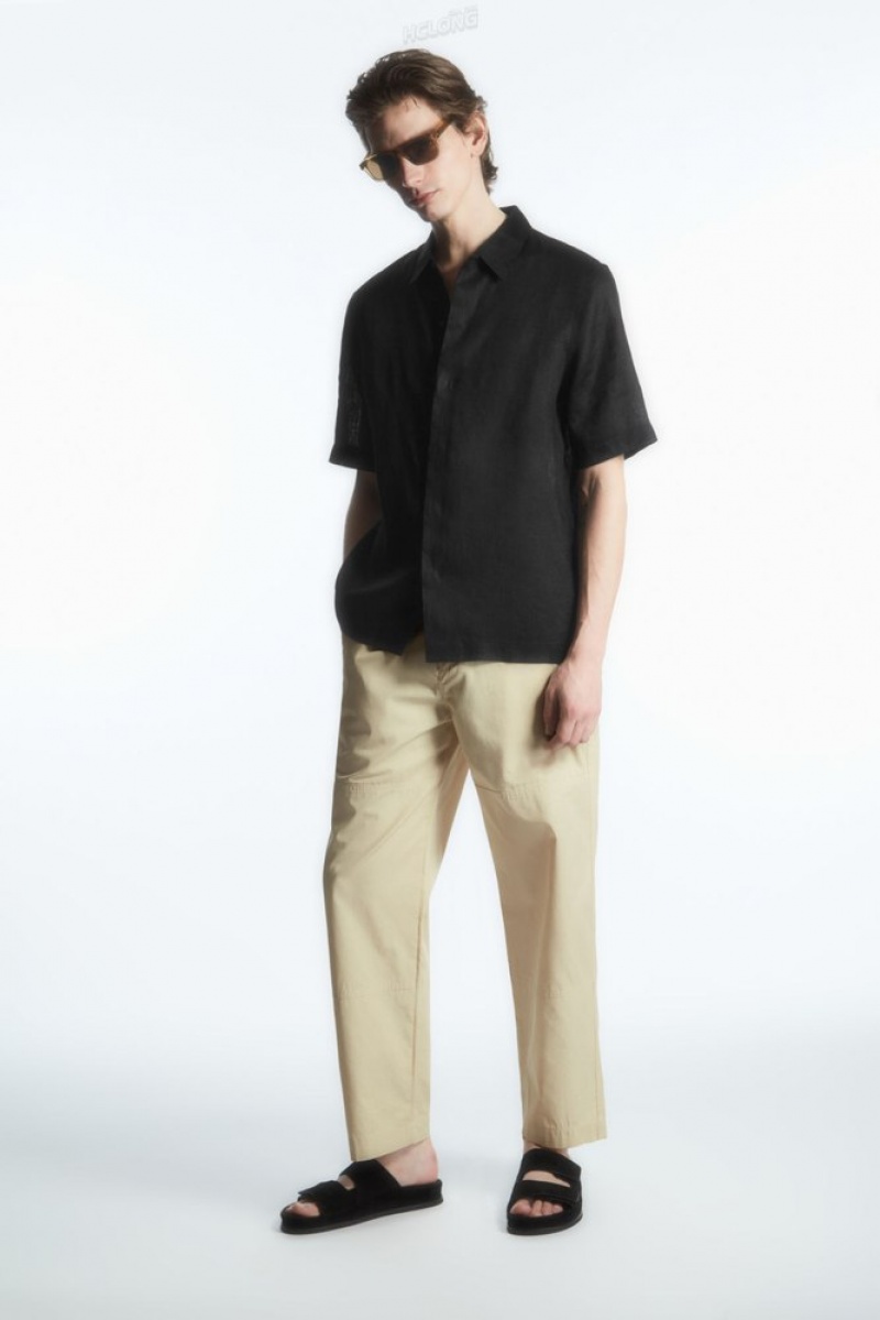 Black COS Short-Sleeved Linen Shirt Shirts | 835091-TYK