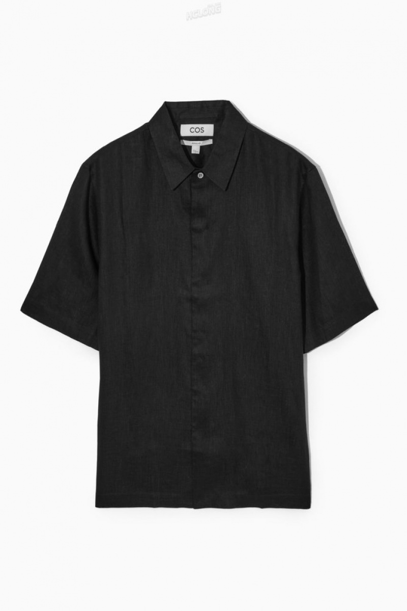 Black COS Short-Sleeved Linen Shirt Shirts | 835091-TYK