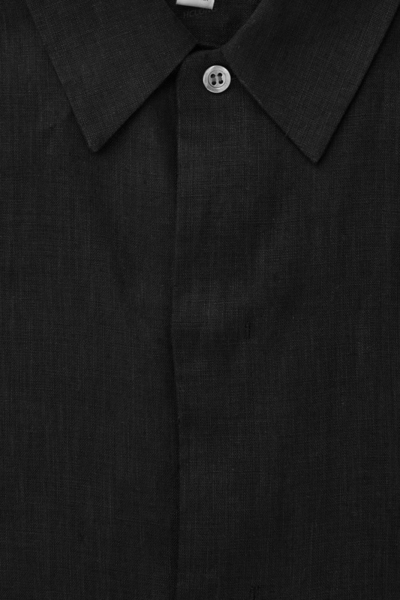 Black COS Short-Sleeved Linen Shirt Shirts | 835091-TYK