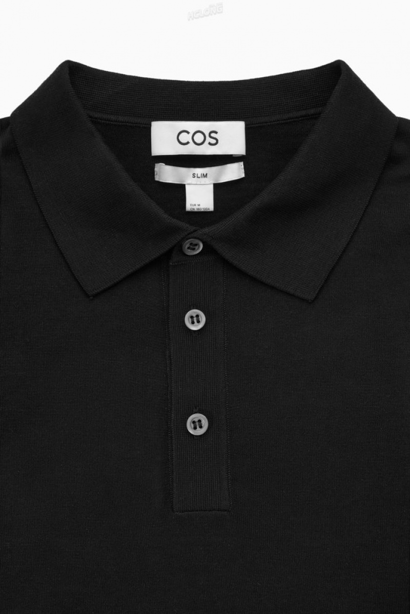 Black COS Silk-Blend Polo Shirt Knitwear | 496215-CHD