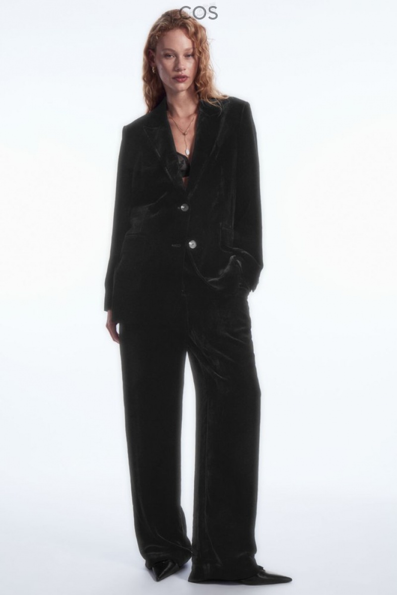 Black COS Silk-Blend Velvet Blazer Blazers & Tailoring | 601529-FUC