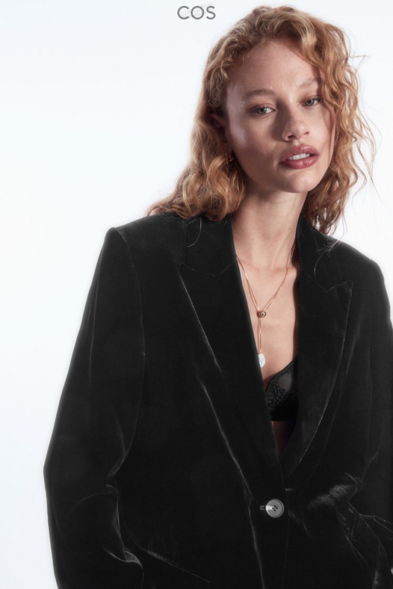 Black COS Silk-Blend Velvet Blazer Blazers & Tailoring | 601529-FUC