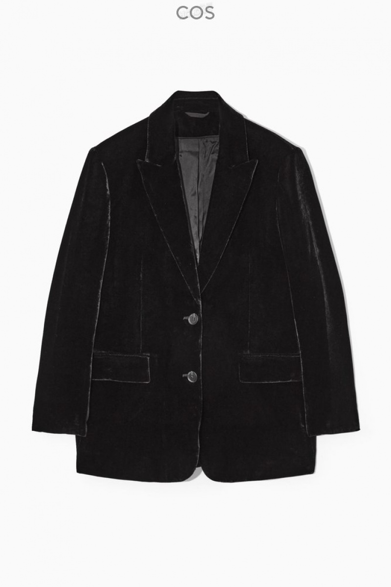 Black COS Silk-Blend Velvet Blazer Blazers & Tailoring | 601529-FUC