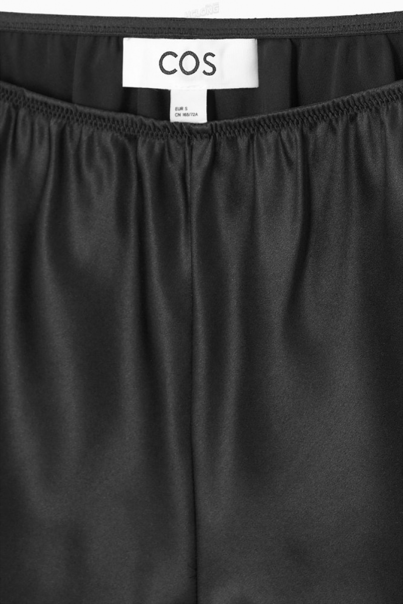 Black COS Silk-Satin Shorts Pants | 852037-PWU