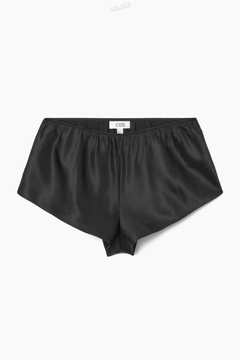 Black COS Silk-Satin Shorts Pants | 852037-PWU