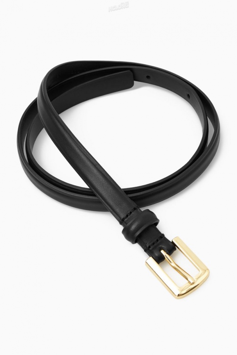 Black COS Skinny Leather Belt Belts | 283179-DKZ