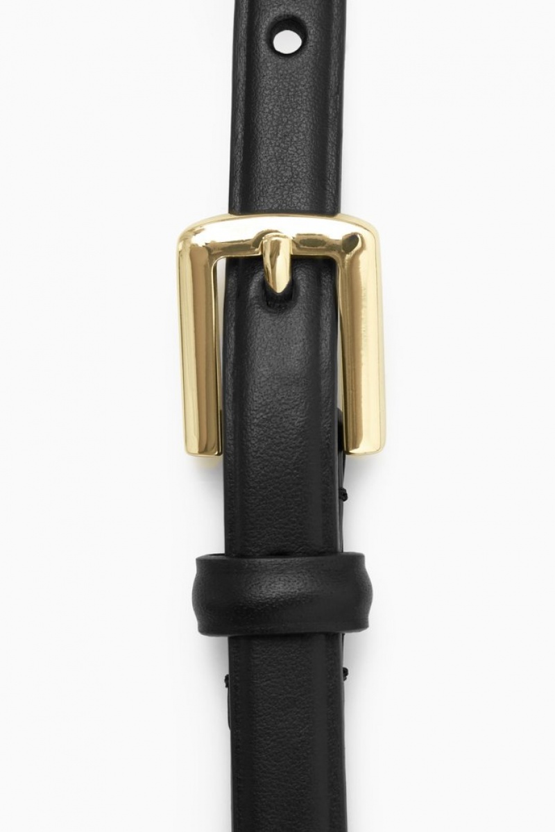 Black COS Skinny Leather Belt Belts | 283179-DKZ