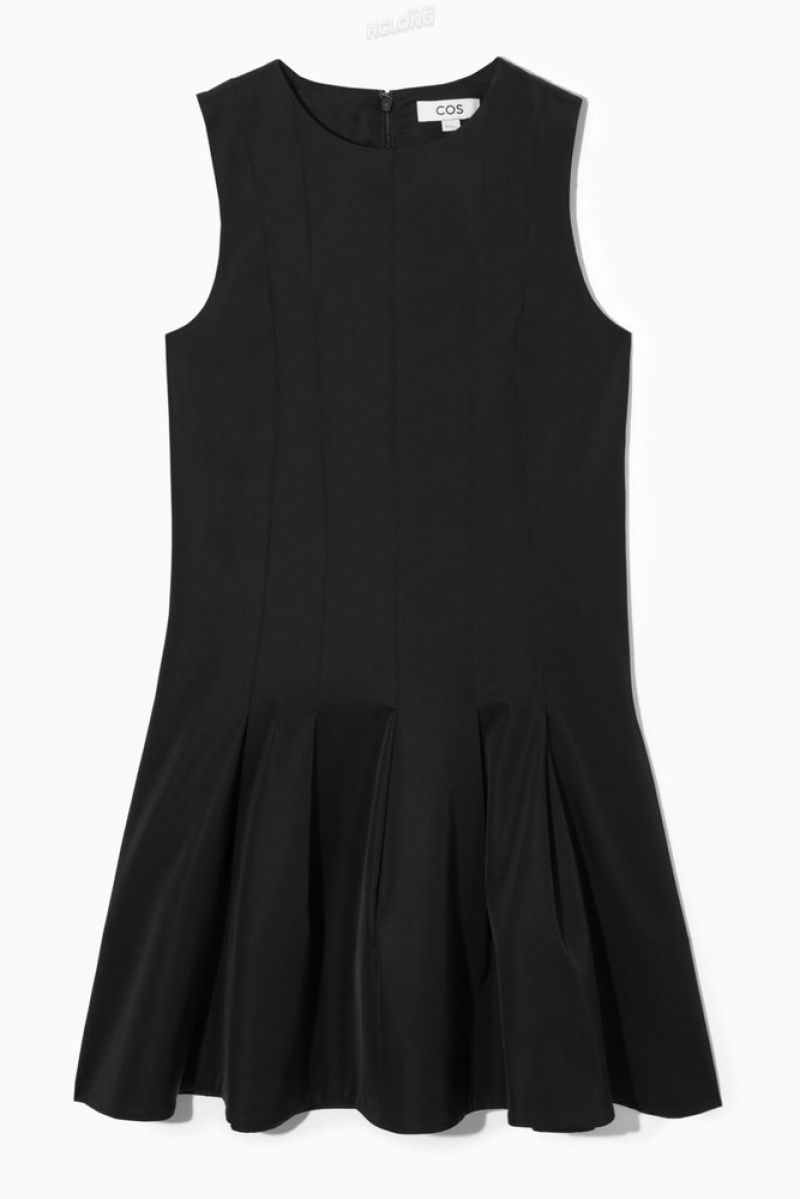 Black COS Sleeveless Pleated Mini Dress Dresses | 187950-XUZ