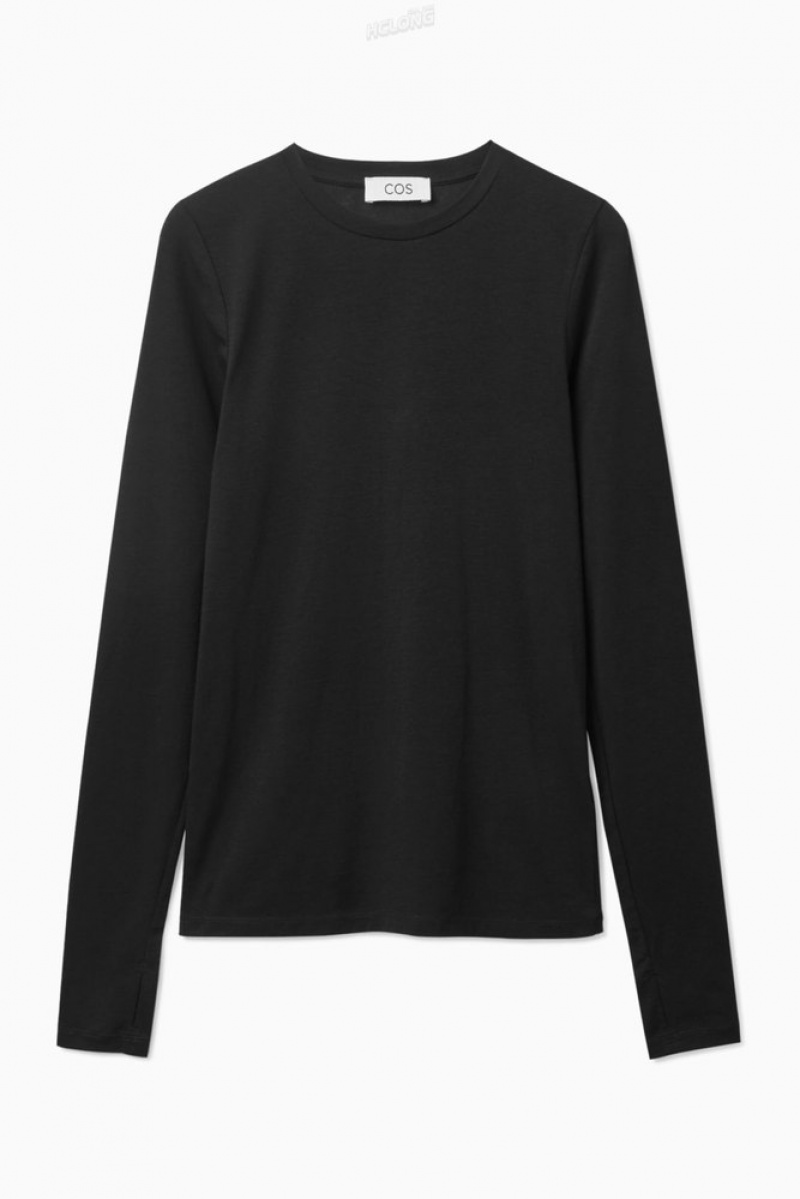 Black COS Slim-Fit Long-Sleeve Top Tops | 283761-SYE