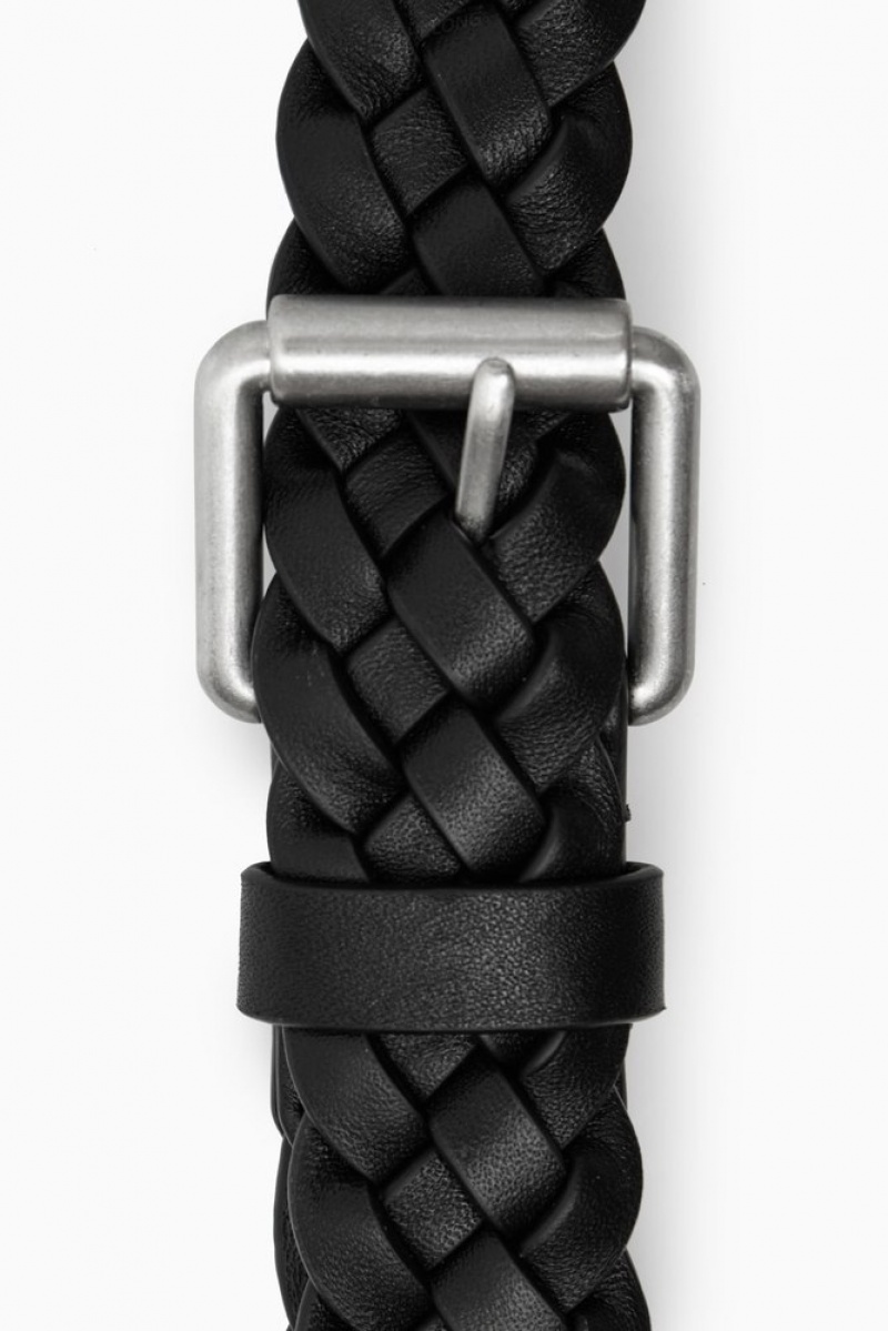 Black COS Slim Woven Leather Belt Belts | 138407-LMG