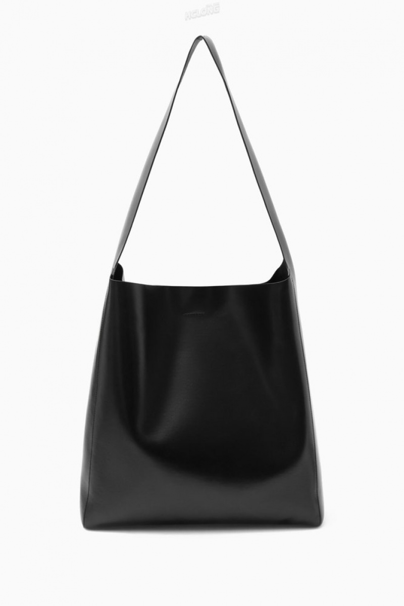 Black COS Slouchy Shoulder Bag - Leather Bags | 815603-HNU