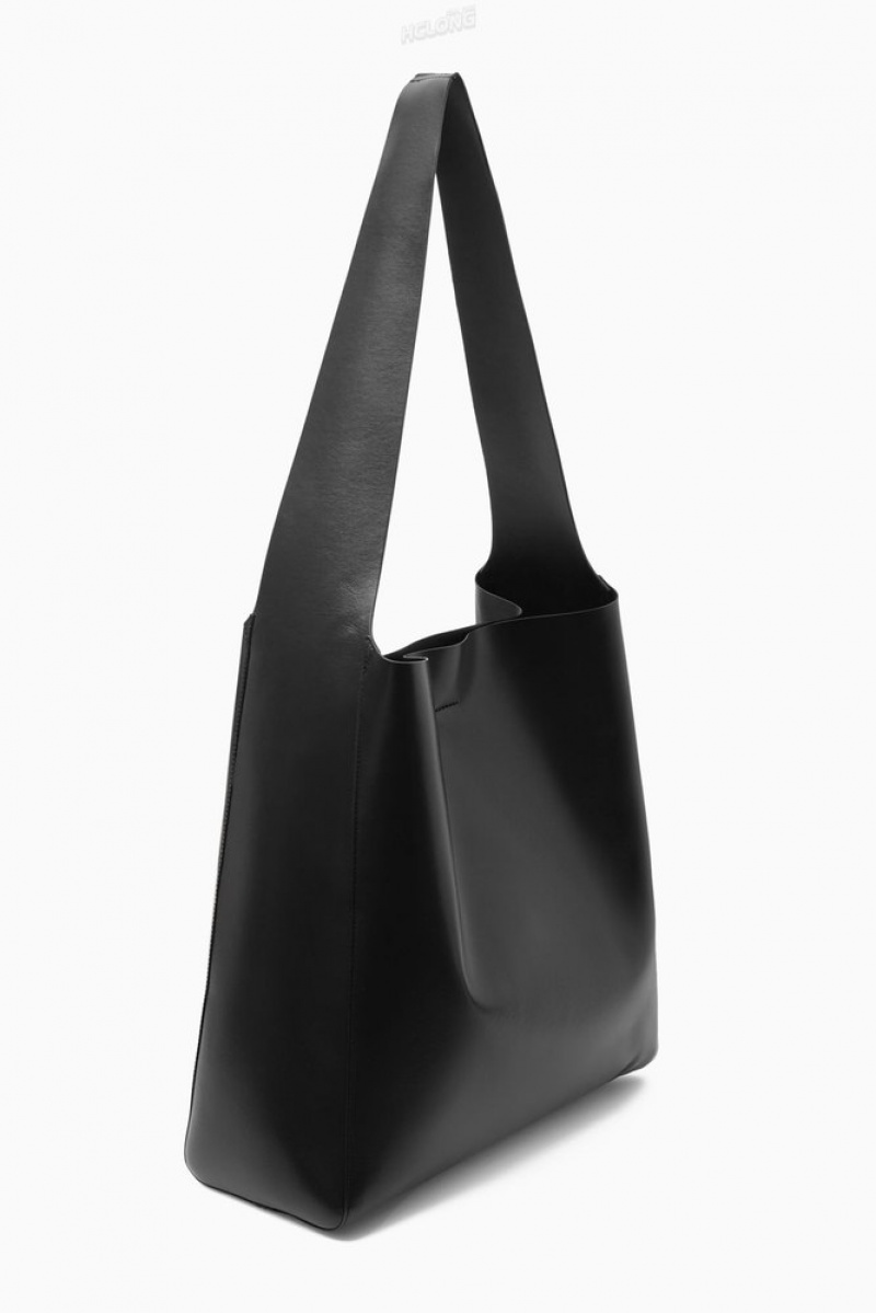 Black COS Slouchy Shoulder Bag - Leather Bags | 815603-HNU