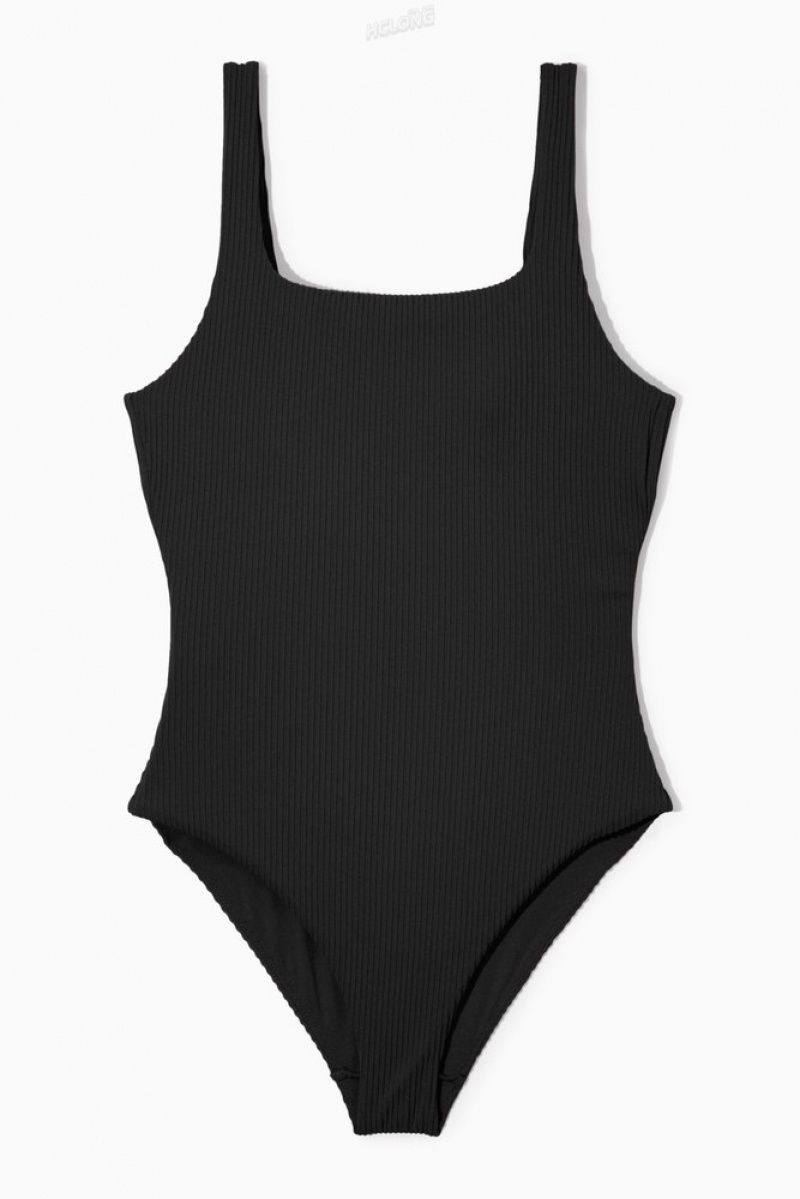 Black COS Square-Neck Ribbed Swimsuit Swimwear | 986213-JAN