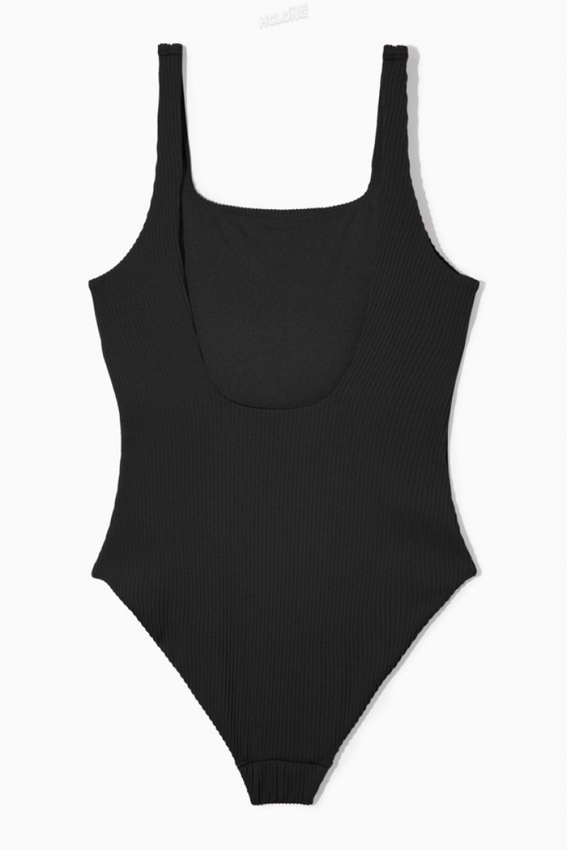 Black COS Square-Neck Ribbed Swimsuit Swimwear | 986213-JAN