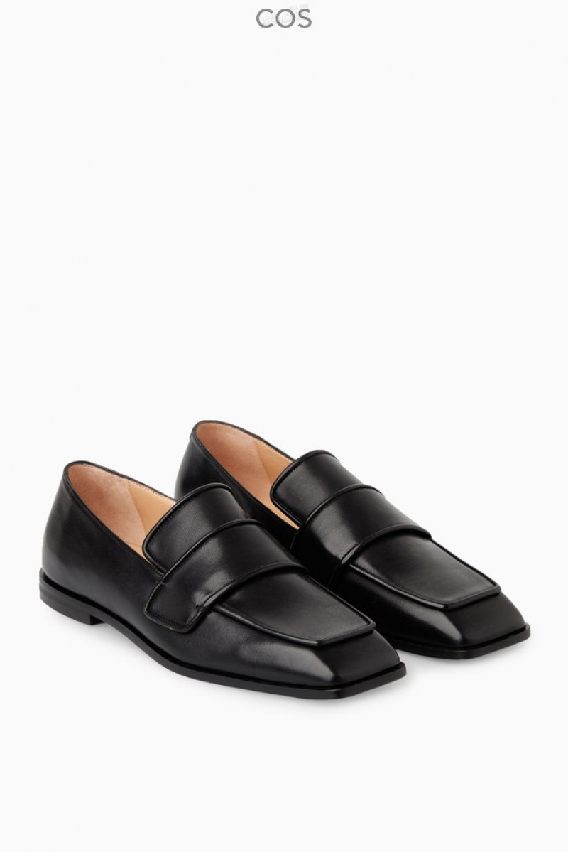 Black COS Square-Toe Leather Loafers Loafers | 962153-RKZ