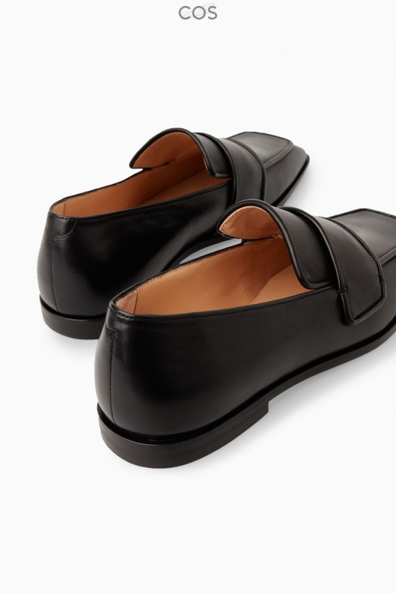 Black COS Square-Toe Leather Loafers Loafers | 962153-RKZ