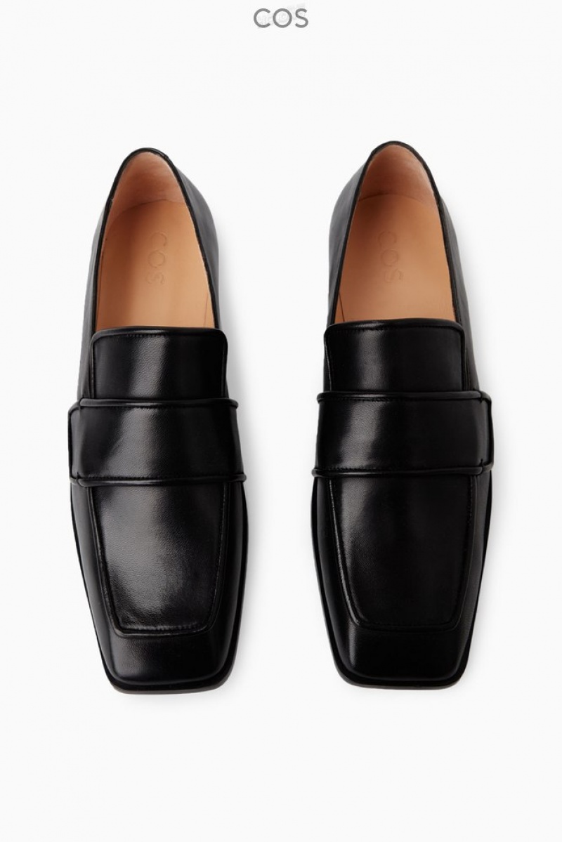 Black COS Square-Toe Leather Loafers Loafers | 962153-RKZ