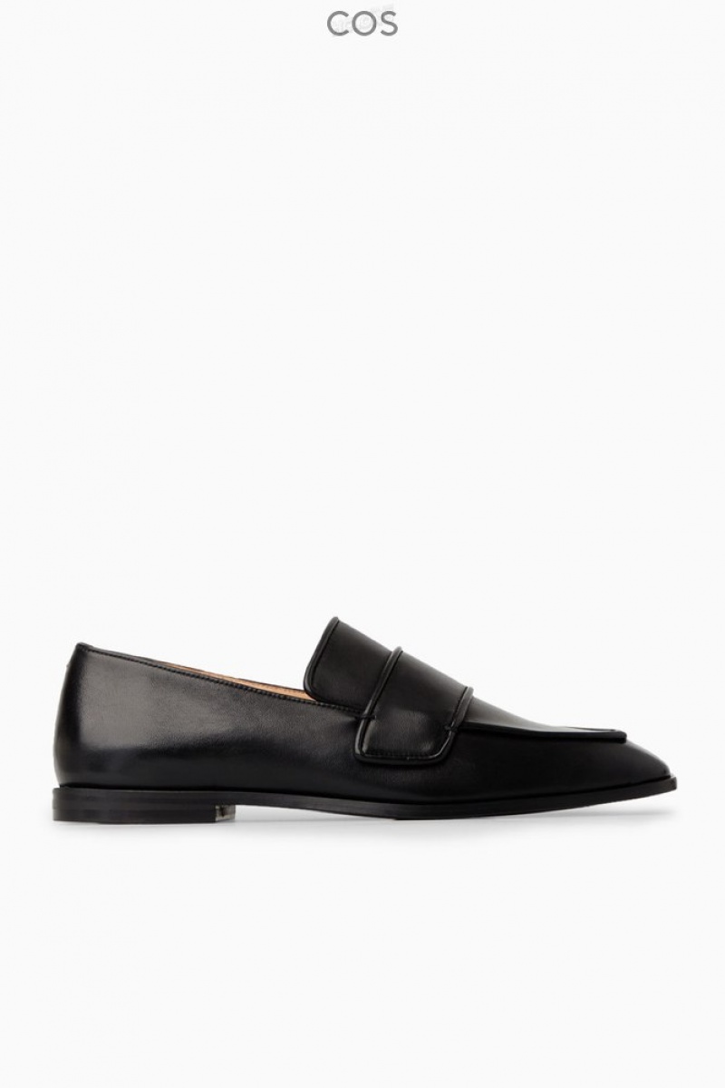 Black COS Square-Toe Leather Loafers Loafers | 962153-RKZ