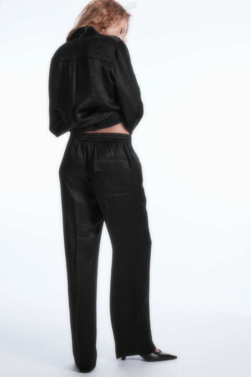 Black COS Straight-Leg Crinkled-Satin Pants Pants | 821503-AKN