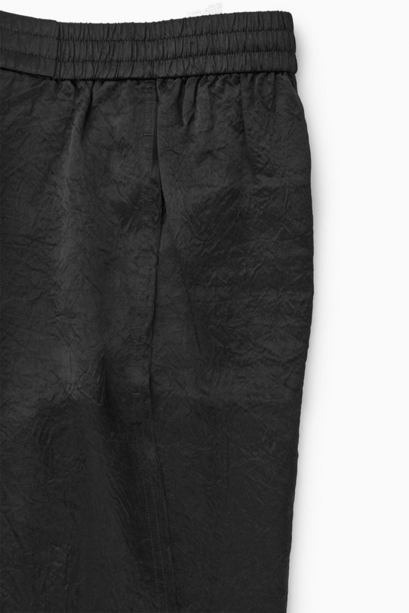 Black COS Straight-Leg Crinkled-Satin Pants Pants | 821503-AKN