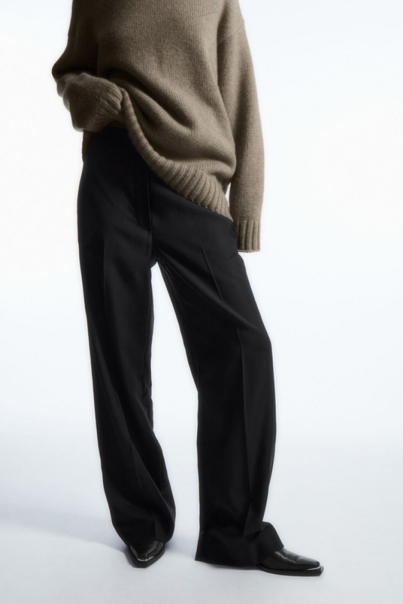 Black COS Straight-Leg Elasticated Wool Pants Pants | 345069-XKC