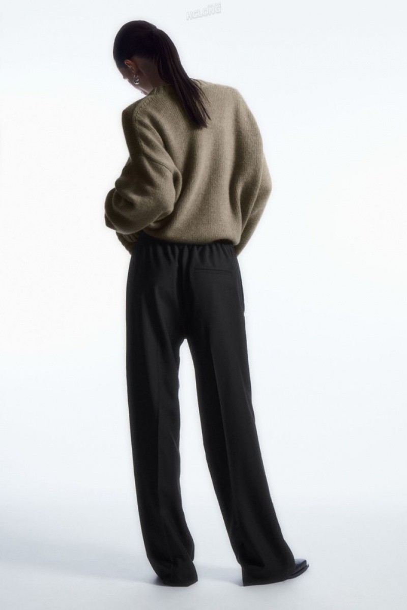 Black COS Straight-Leg Elasticated Wool Pants Pants | 345069-XKC