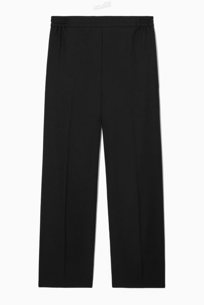 Black COS Straight-Leg Elasticated Wool Pants Pants | 345069-XKC