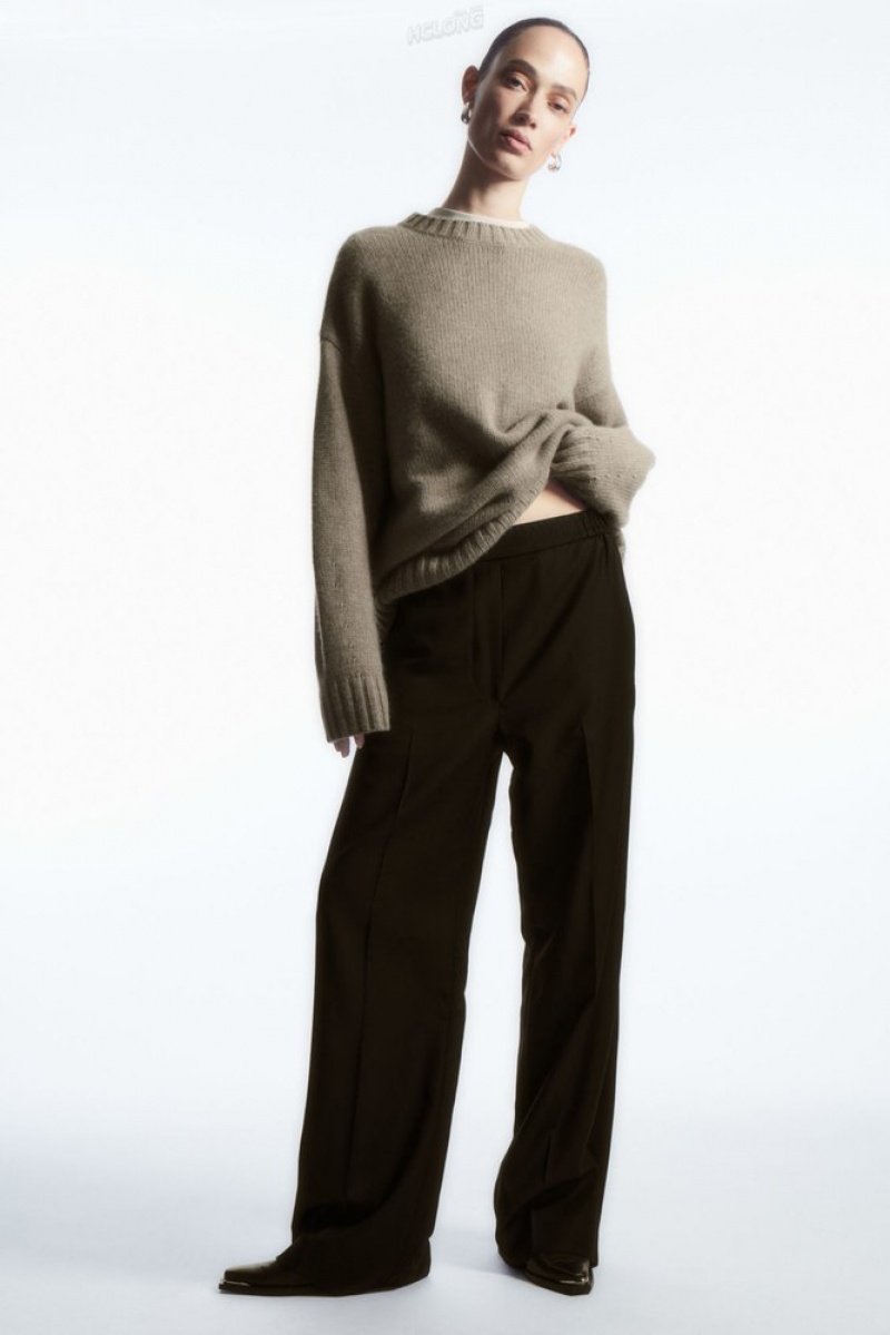 Black COS Straight-Leg Elasticated Wool Pants Pants | 345069-XKC