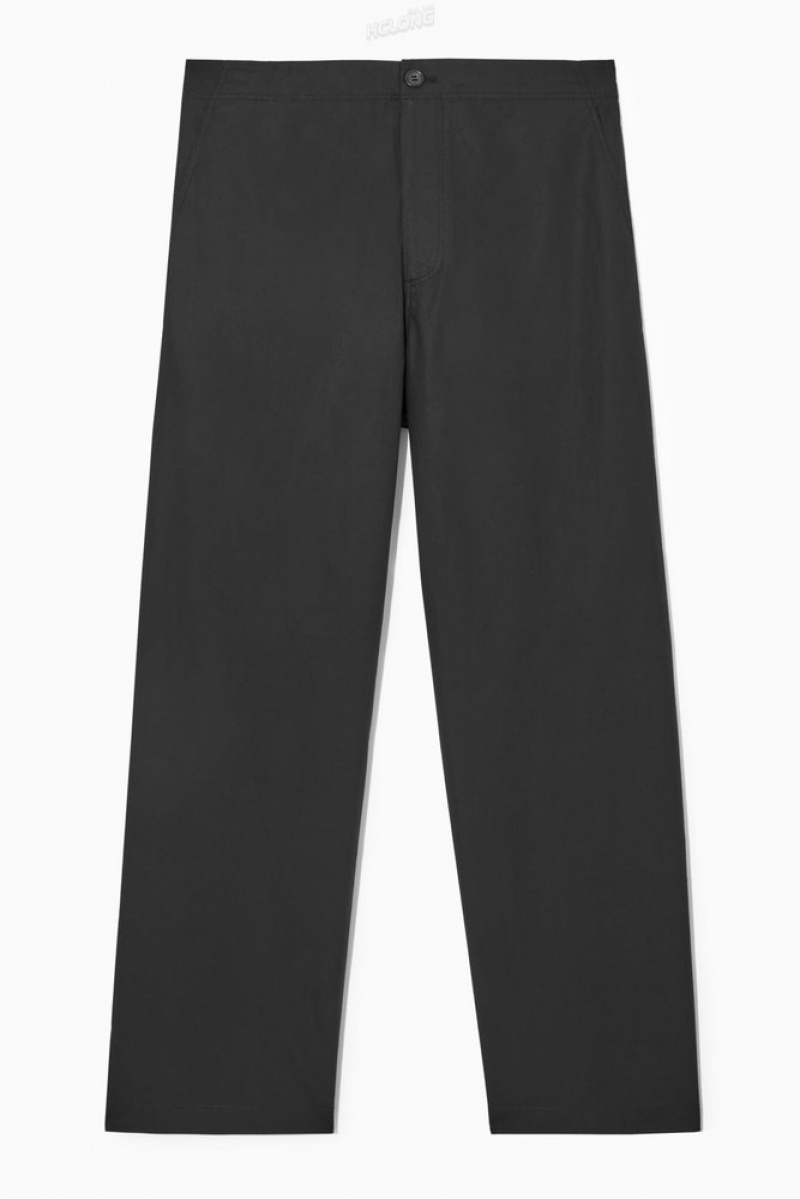 Black COS Straight-Leg Poplin Trousers Trousers | 175960-VUQ