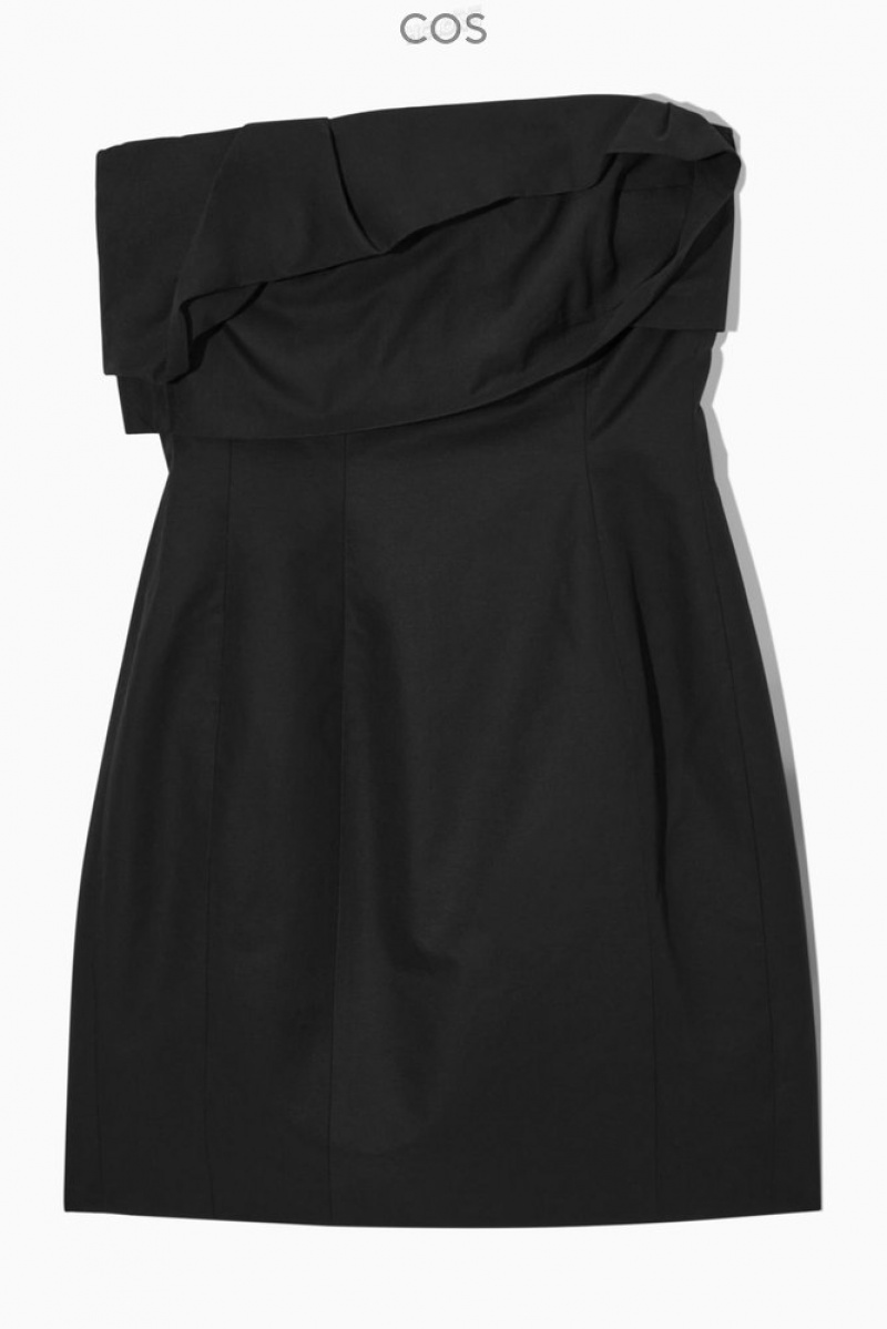 Black COS Strapless Linen-Blend Mini Dress Dresses | 491860-ZPQ