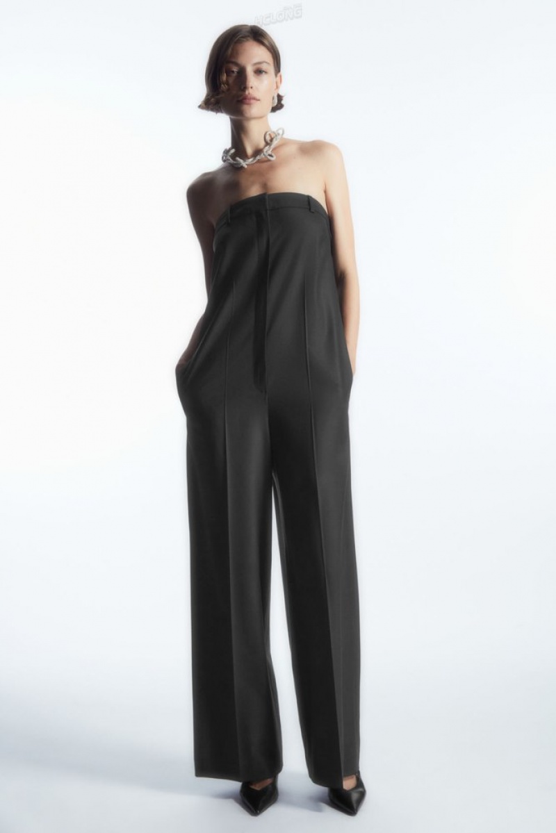 Black COS Strapless Wool Tailored Jumpsuit Jumpsuits | 871906-WLQ