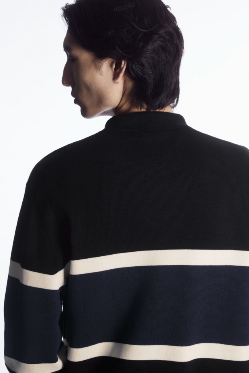 Black COS Striped Polo Shirt Polo Shirts | 179835-DSV