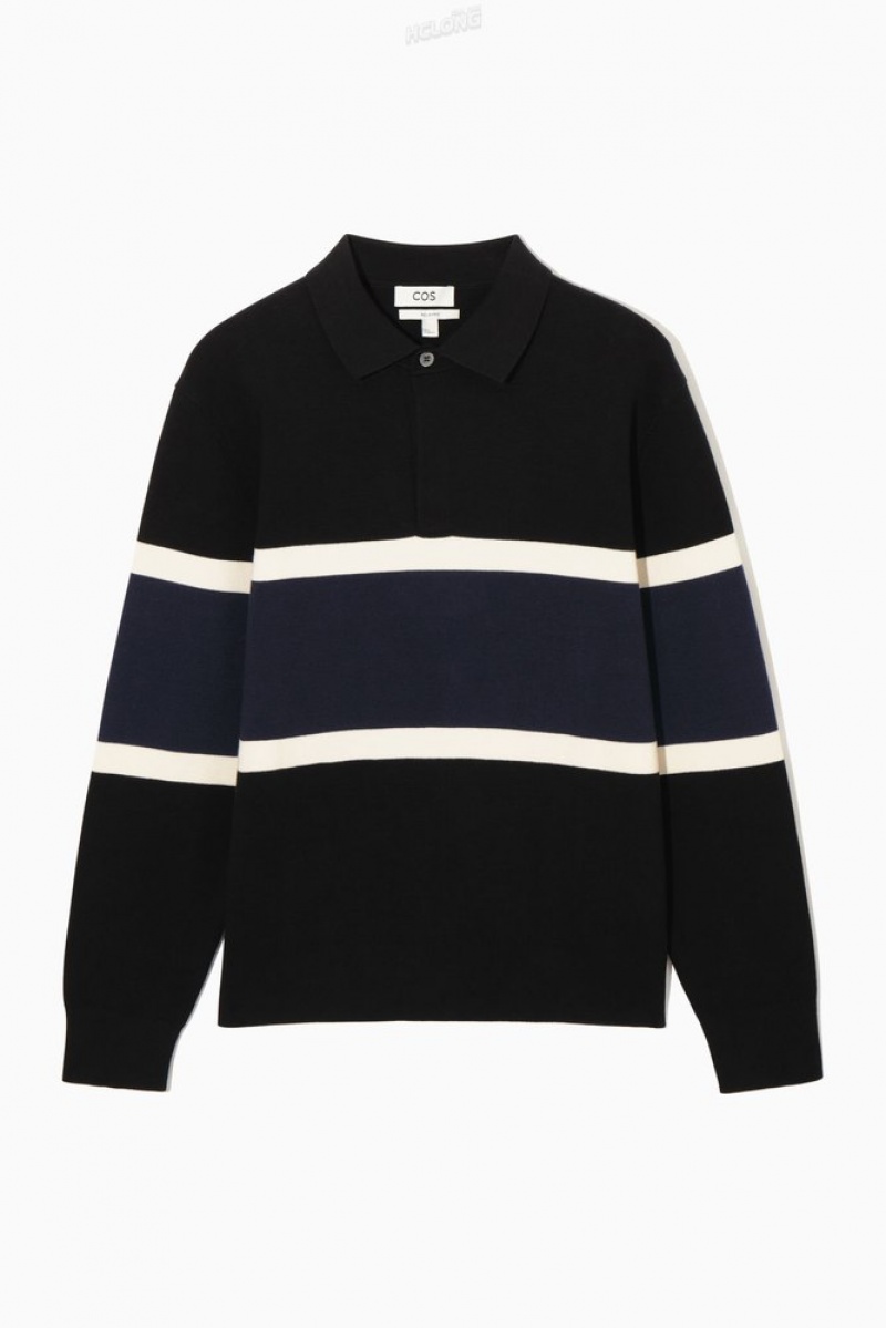 Black COS Striped Polo Shirt Polo Shirts | 179835-DSV