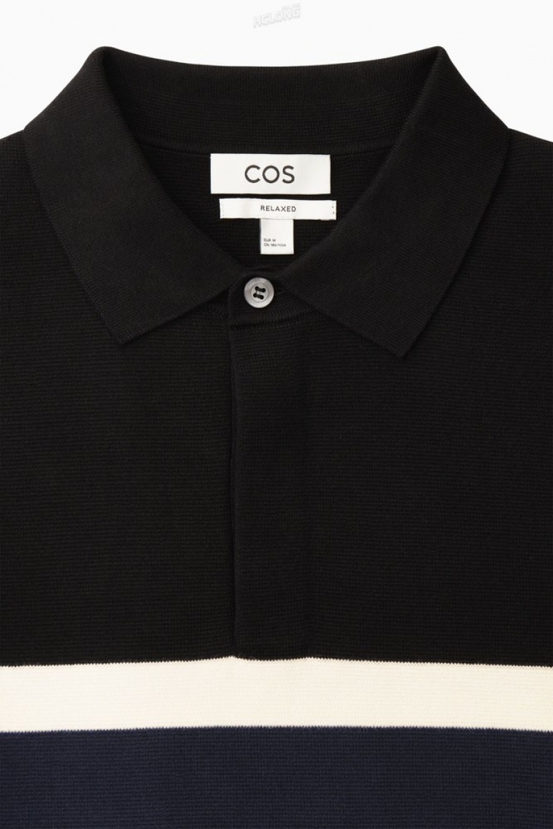 Black COS Striped Polo Shirt Polo Shirts | 179835-DSV