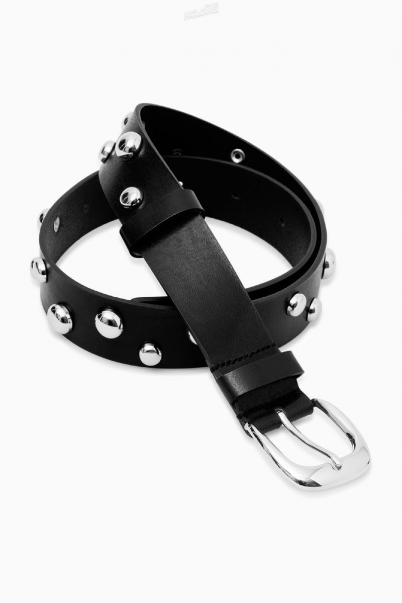 Black COS Studded Leather Belt Belts | 682149-XYG