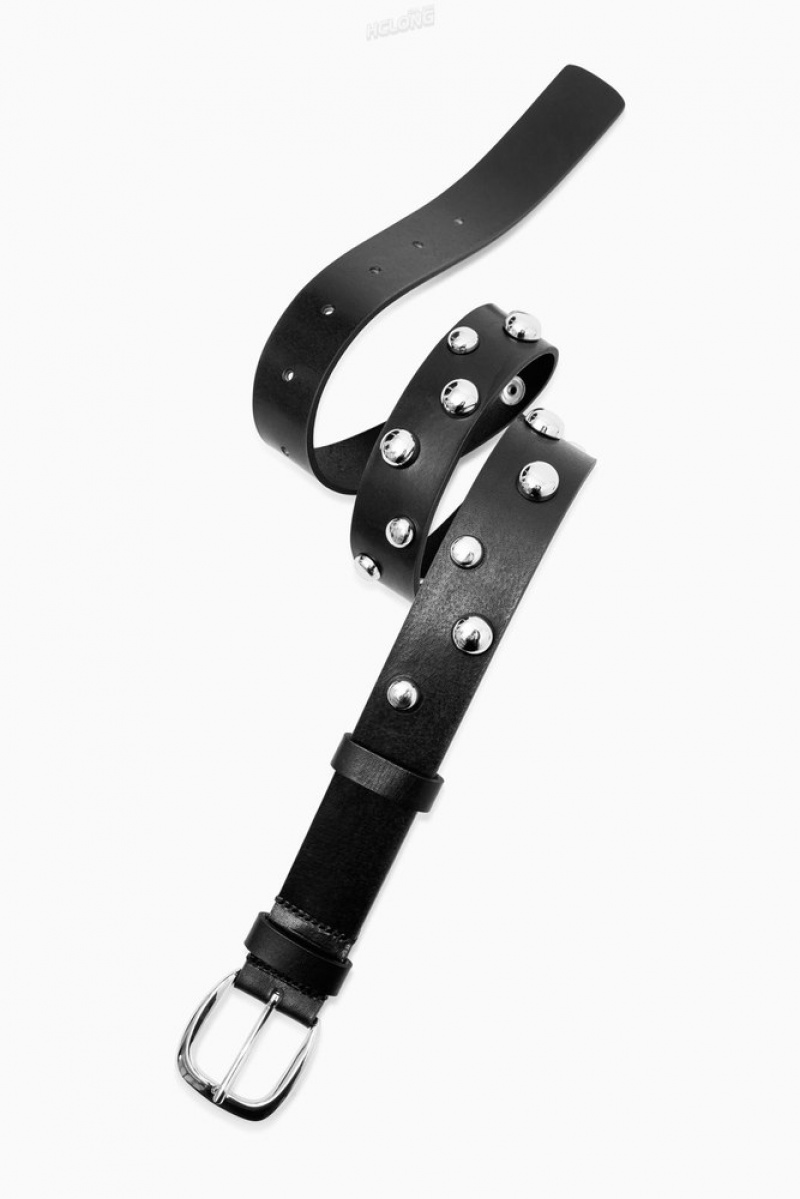 Black COS Studded Leather Belt Belts | 682149-XYG