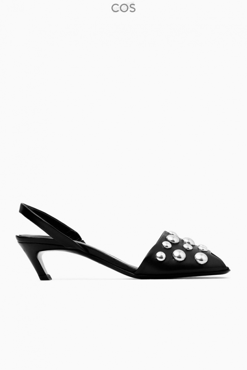 Black COS Studded Slingback Leather Sandals Sandals | 215794-RUT