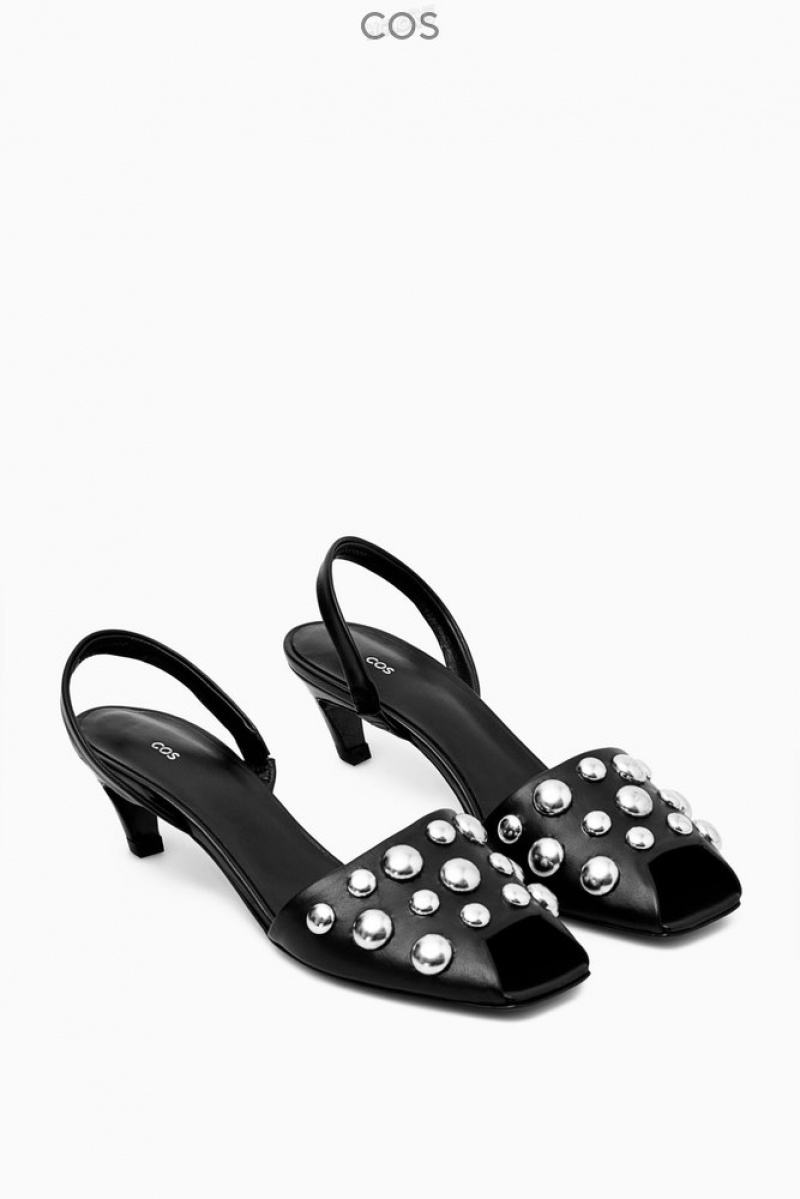 Black COS Studded Slingback Leather Sandals Sandals | 215794-RUT