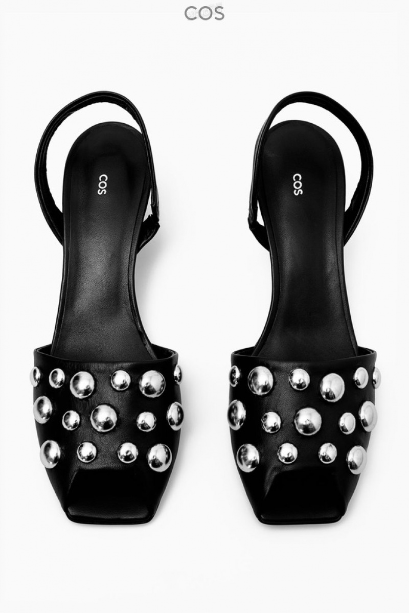 Black COS Studded Slingback Leather Sandals Sandals | 215794-RUT