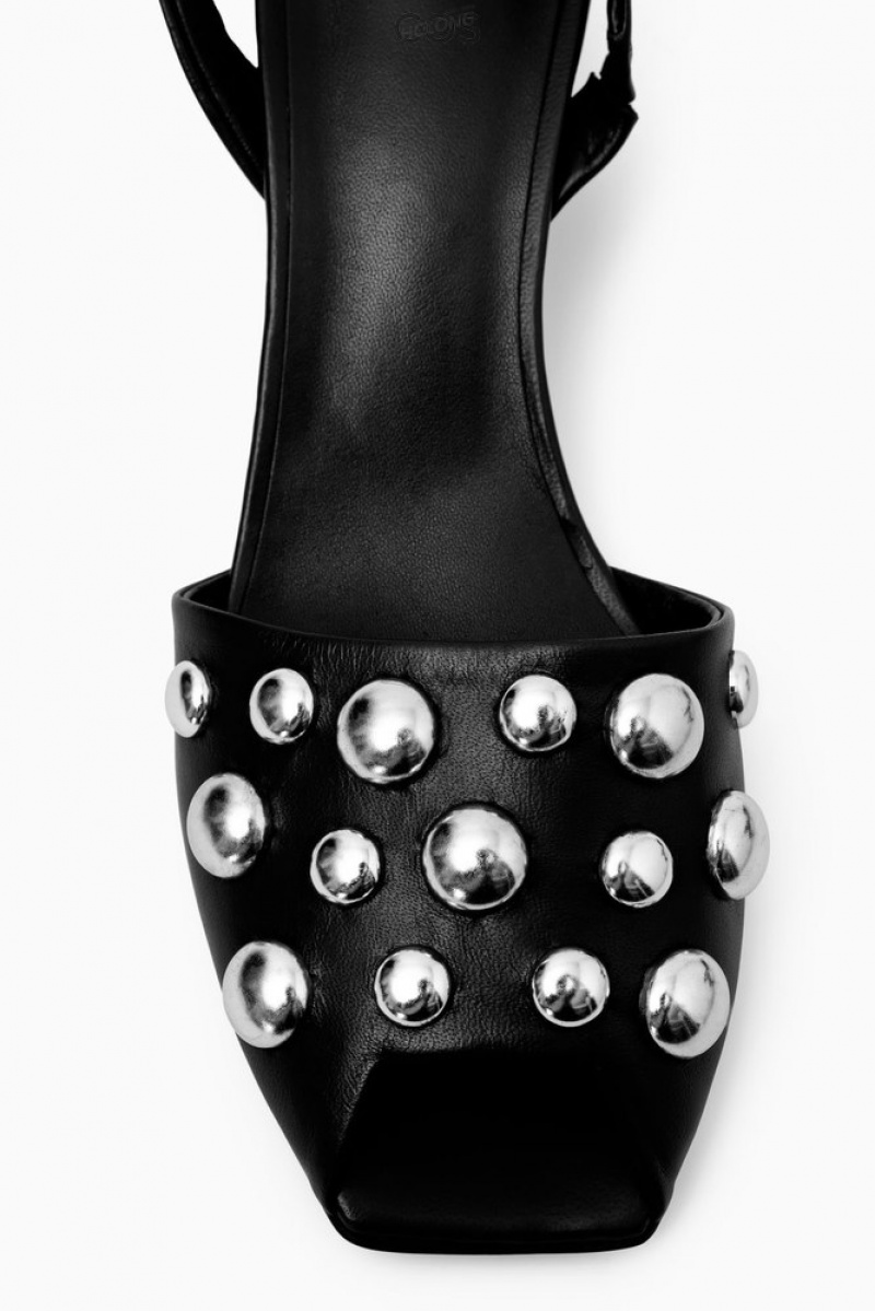 Black COS Studded Slingback Leather Sandals Sandals | 215794-RUT