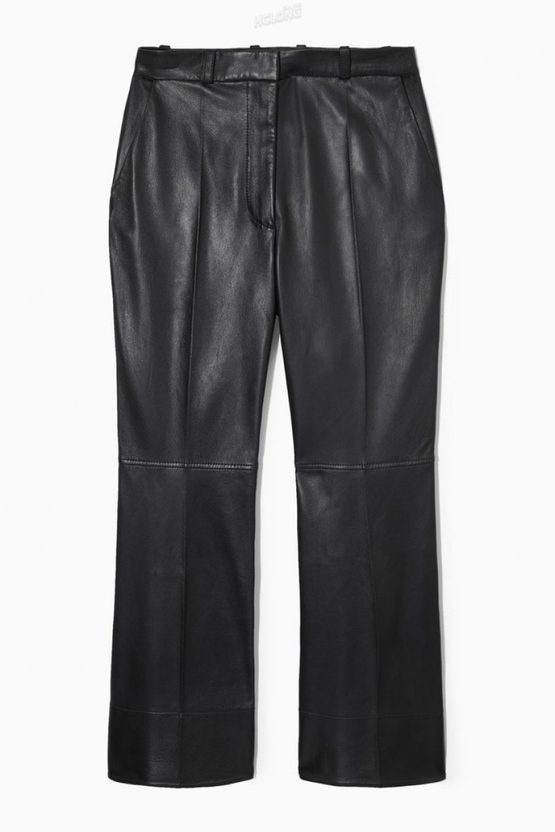 Black COS Tailored Flared Leather Pants Pants | 013984-KXL