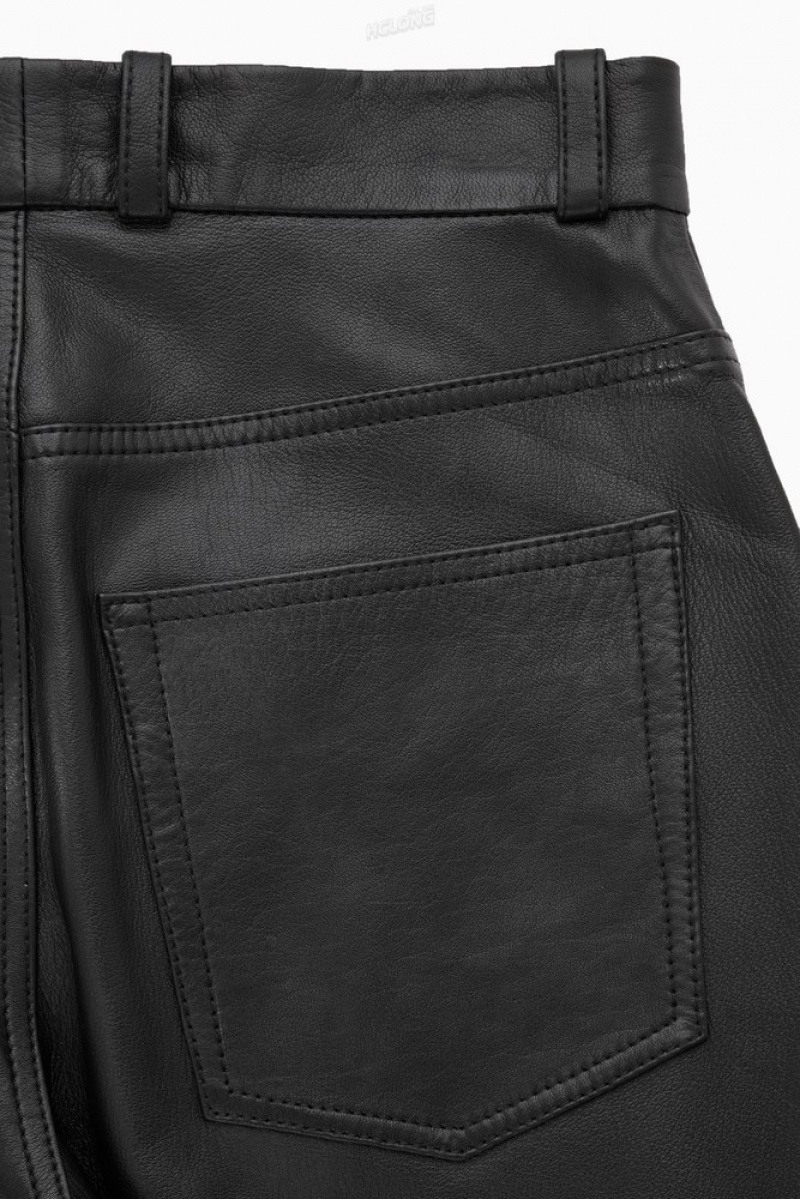 Black COS Tailored Flared Leather Pants Pants | 013984-KXL